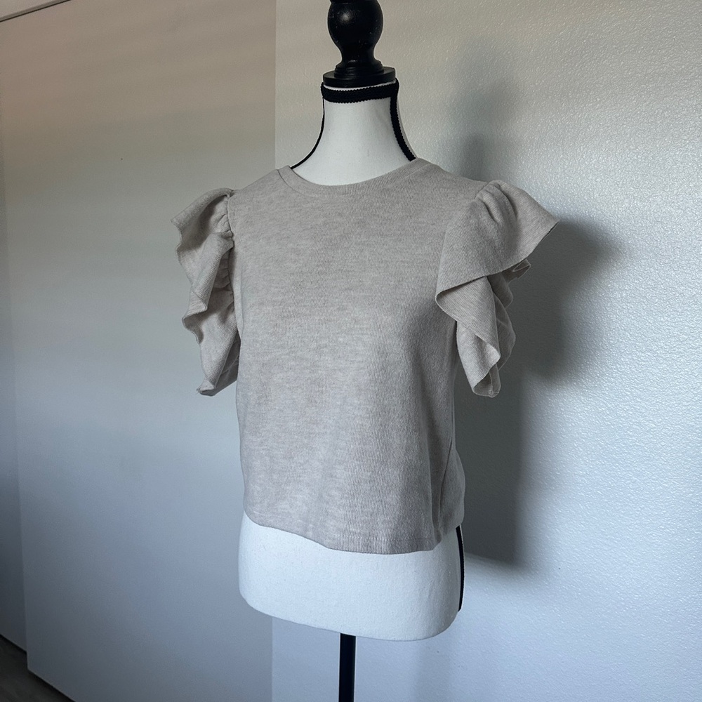 Zara Cream Flutter Sleeve Blouse with Ruffled Details